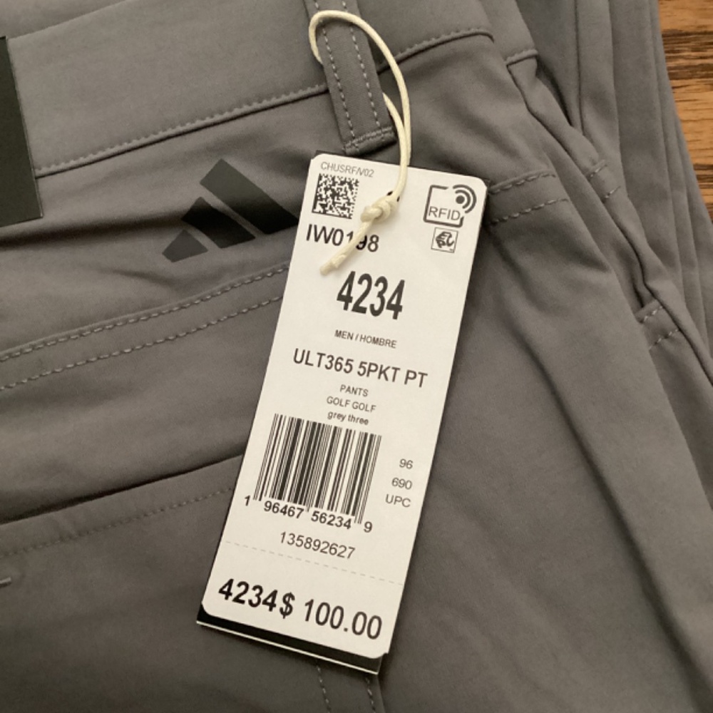 Adidas Men's ULT365 Pants Grey Three F17 Size 42x34 IWO198 5 Pocket Golf NWT Men - Picture 6 of 6